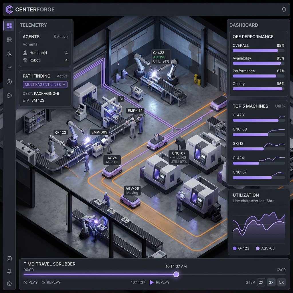 Centerforge 3D Process Simulator Dashboard
